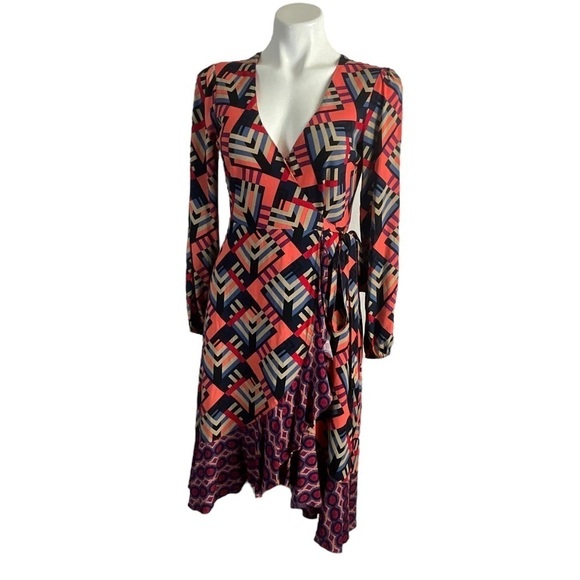 Anthropologie Porridge Graphic Mix Print Wrap Dress - Picture 1 of 10